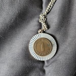 Vintage Coin Pendant Necklace German 1 Pfenning